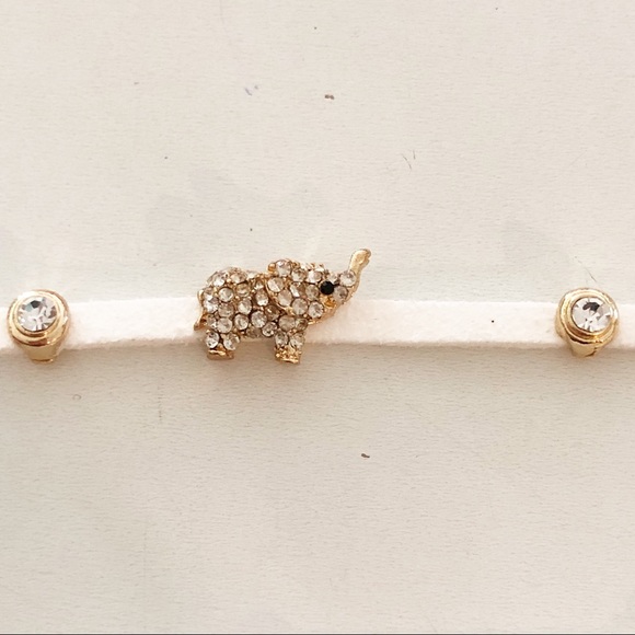 MARLYN SCHIFF White Leather Cord Choker Necklace with Elephant Jeweled Charms - Picture 6 of 10